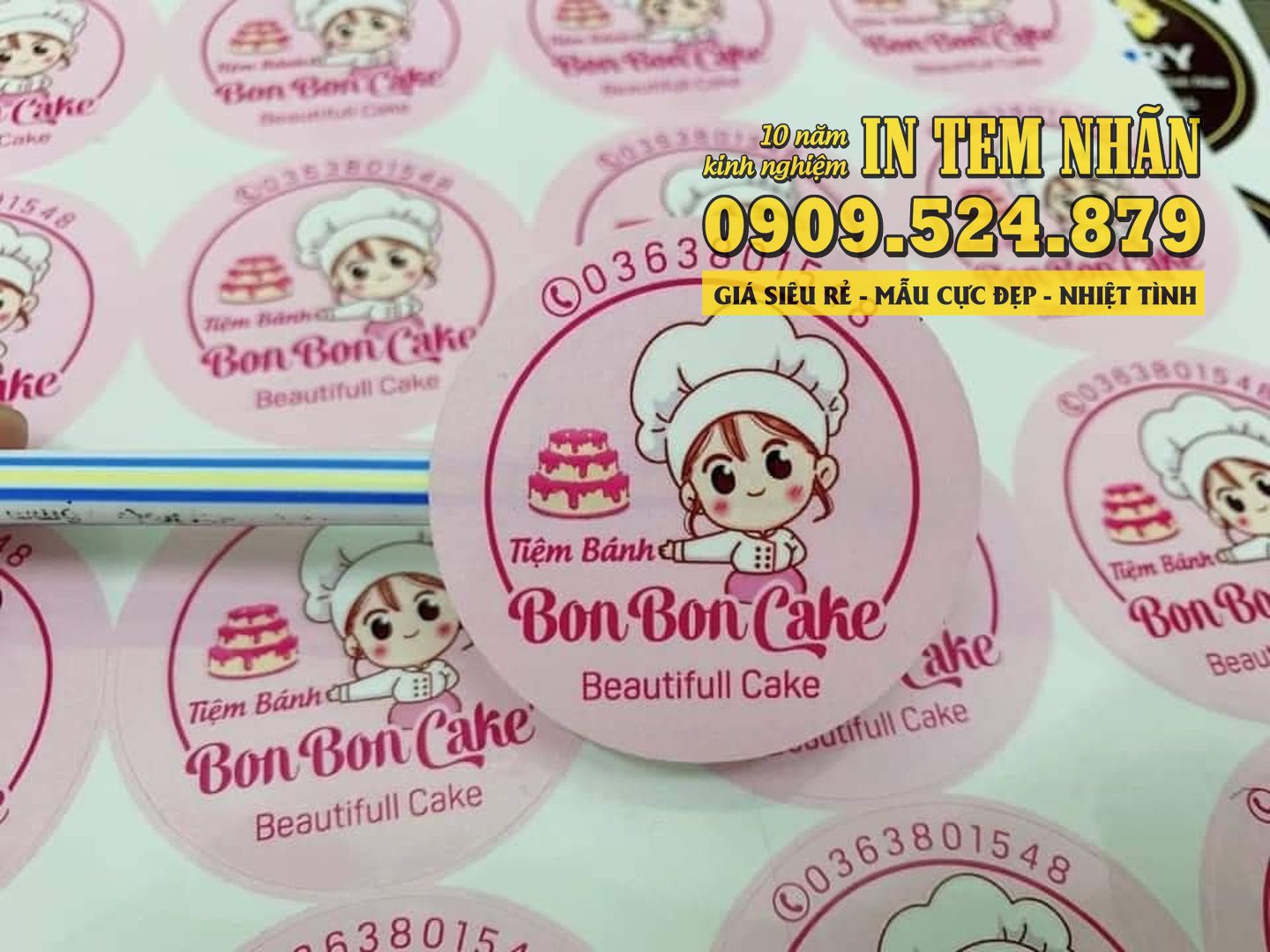 Mẫu Tem Nhãn tiệm bánh Bon Bon Cake 2